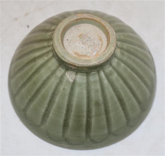 A Chinese Longquan celadon petal lobed bowl, Song / Yuan dynasty, 15cm